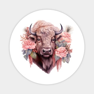 Pink Christmas Bison Magnet